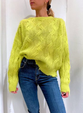 Shop Online Maglione lime con trecce in mohair Kontatto