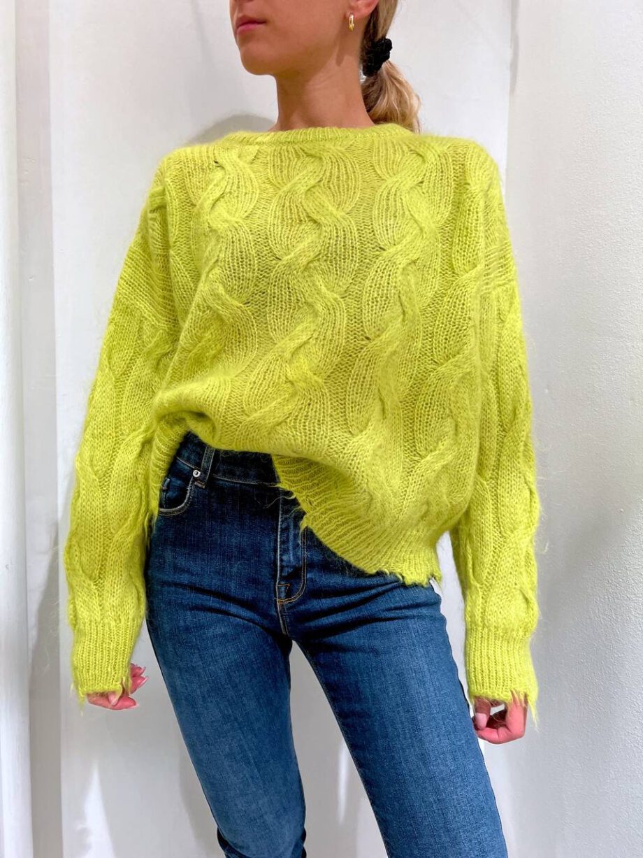 Shop Online Maglione lime con trecce in mohair Kontatto