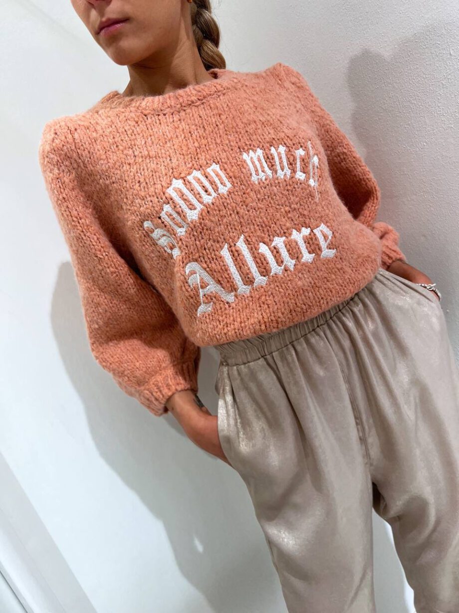 Shop Online Maglione rosa con ricamo scritta So Allure