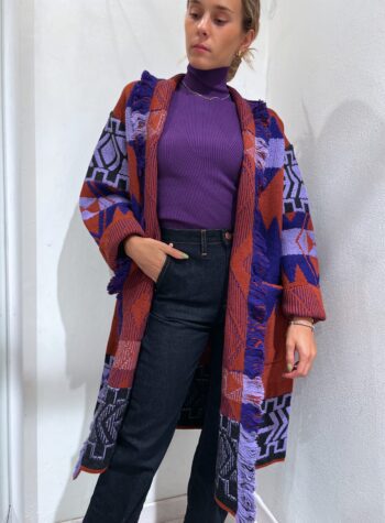 Shop Online Cardigan jacquard lungo viola e marrone Vicolo