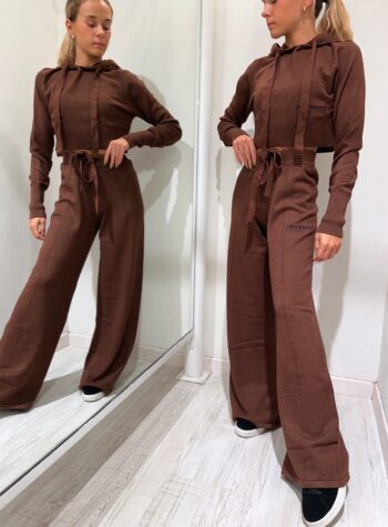 Shop Online Pantalone palazzo in maglia cioccolato Hinnominate