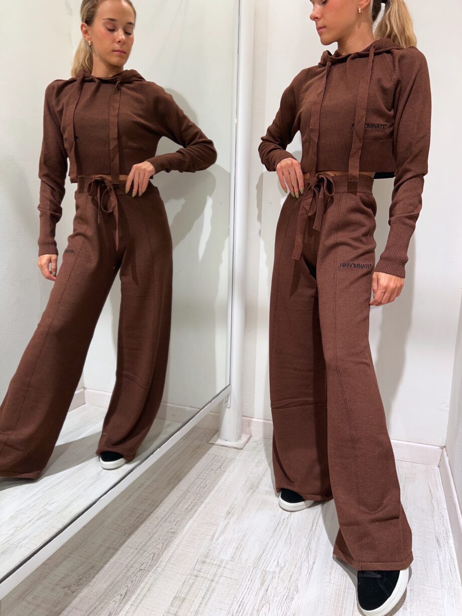 Shop Online Pantalone palazzo in maglia cioccolato Hinnominate