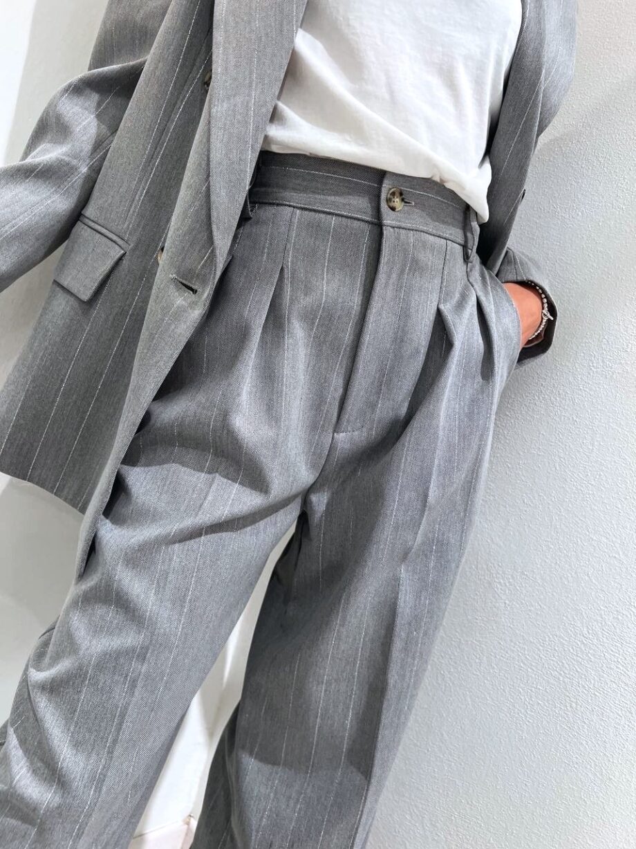 Shop Online Pantalone palazzo gessato grigio con lurex Vicolo