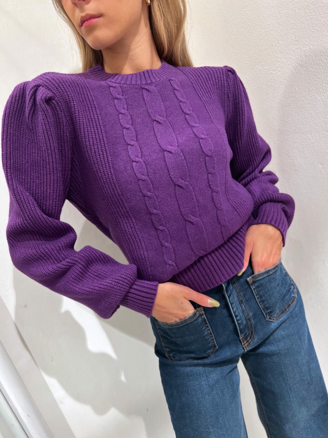 Maglione viola con trecce Have One - Scintille Store