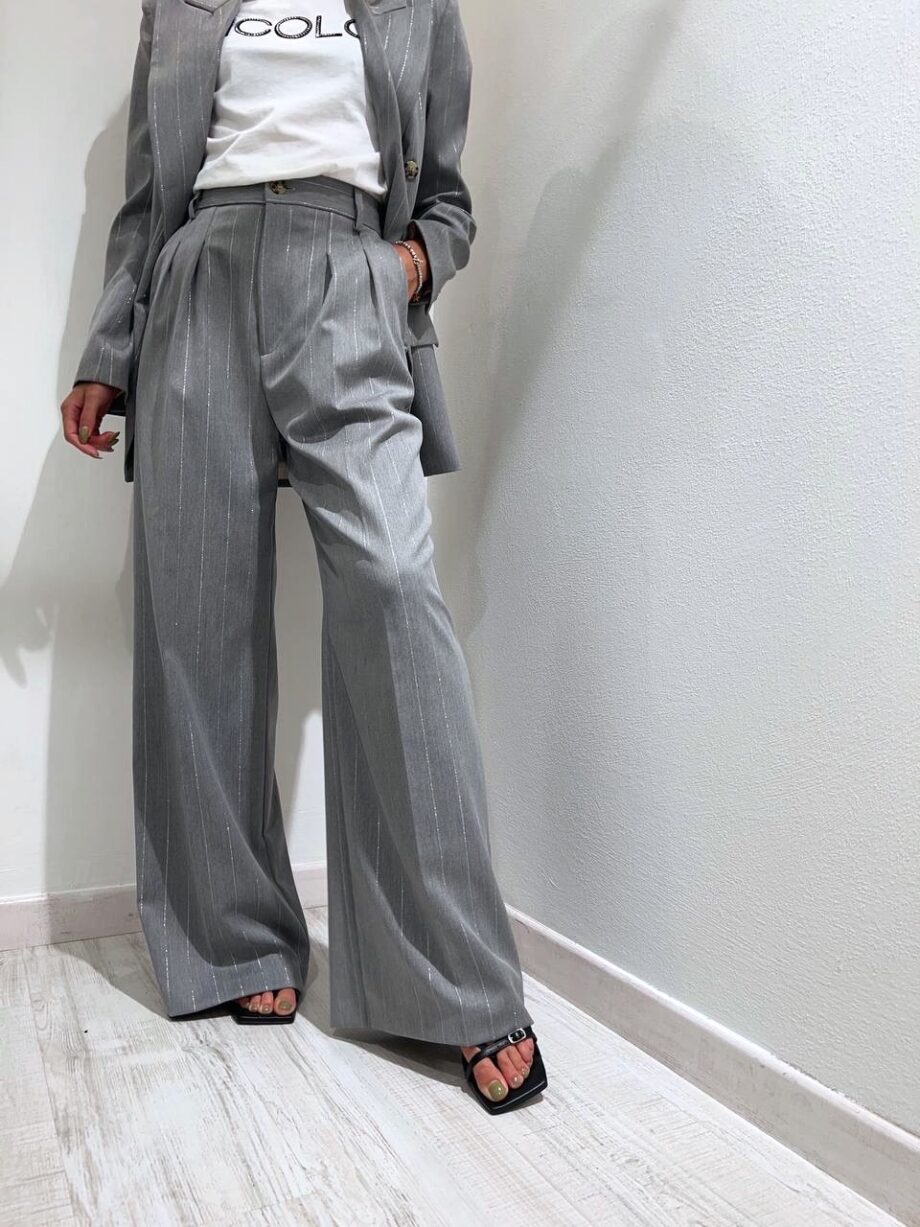 Shop Online Pantalone palazzo gessato grigio con lurex Vicolo