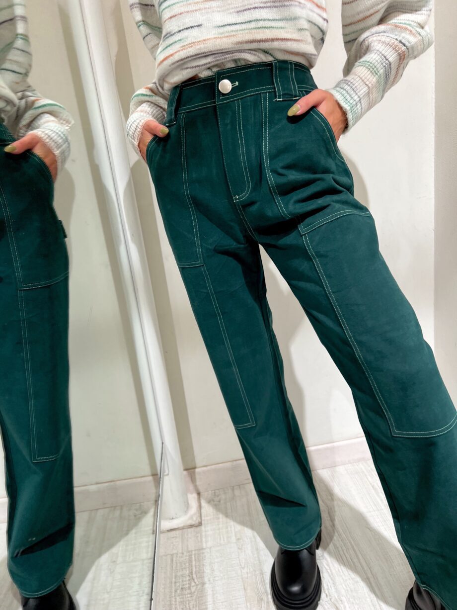 Shop Online Pantalone palazzo verde con cuciture Suncoo