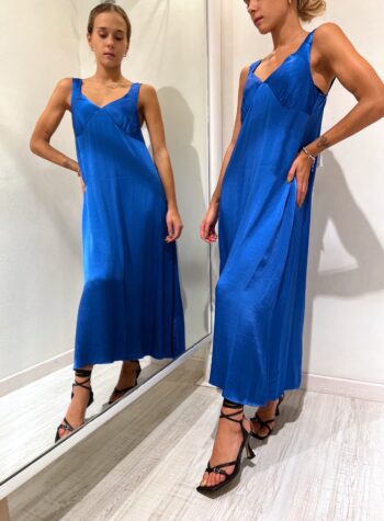 Shop Online Vestito lungo in raso bluette Have One