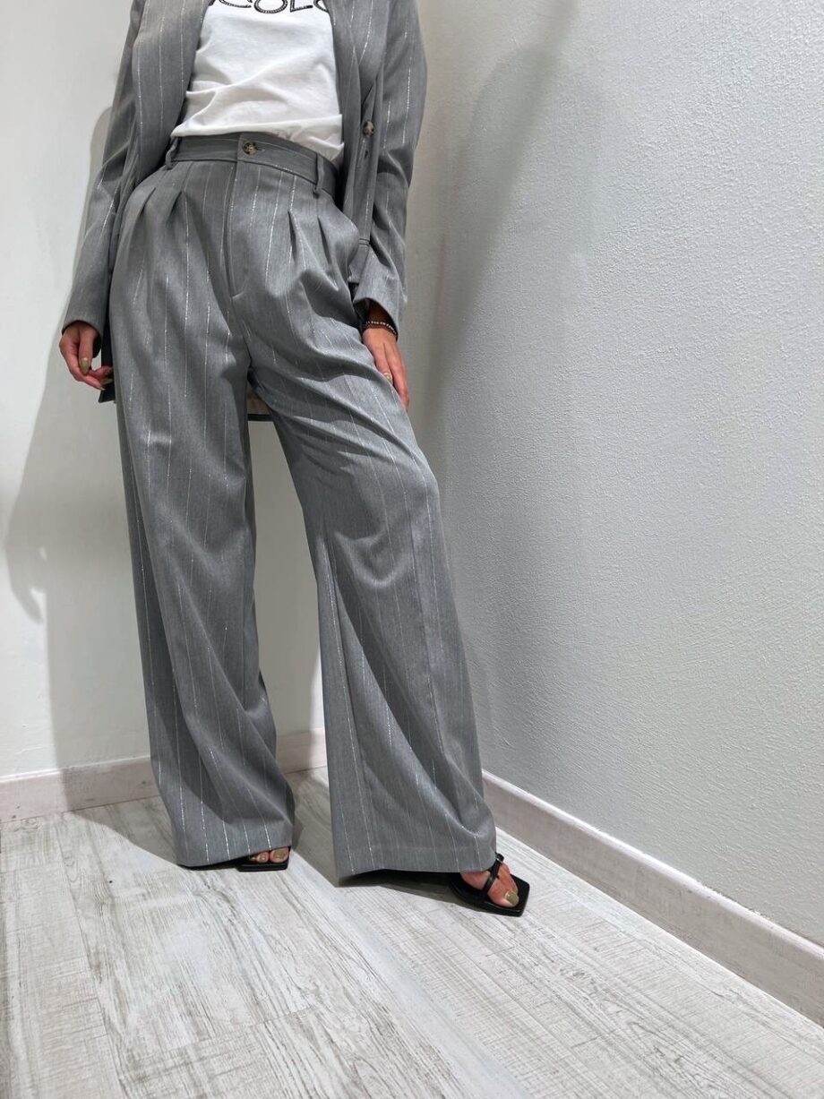 Shop Online Pantalone palazzo gessato grigio con lurex Vicolo