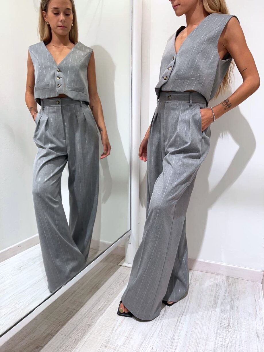 Shop Online Pantalone palazzo gessato grigio con lurex Vicolo