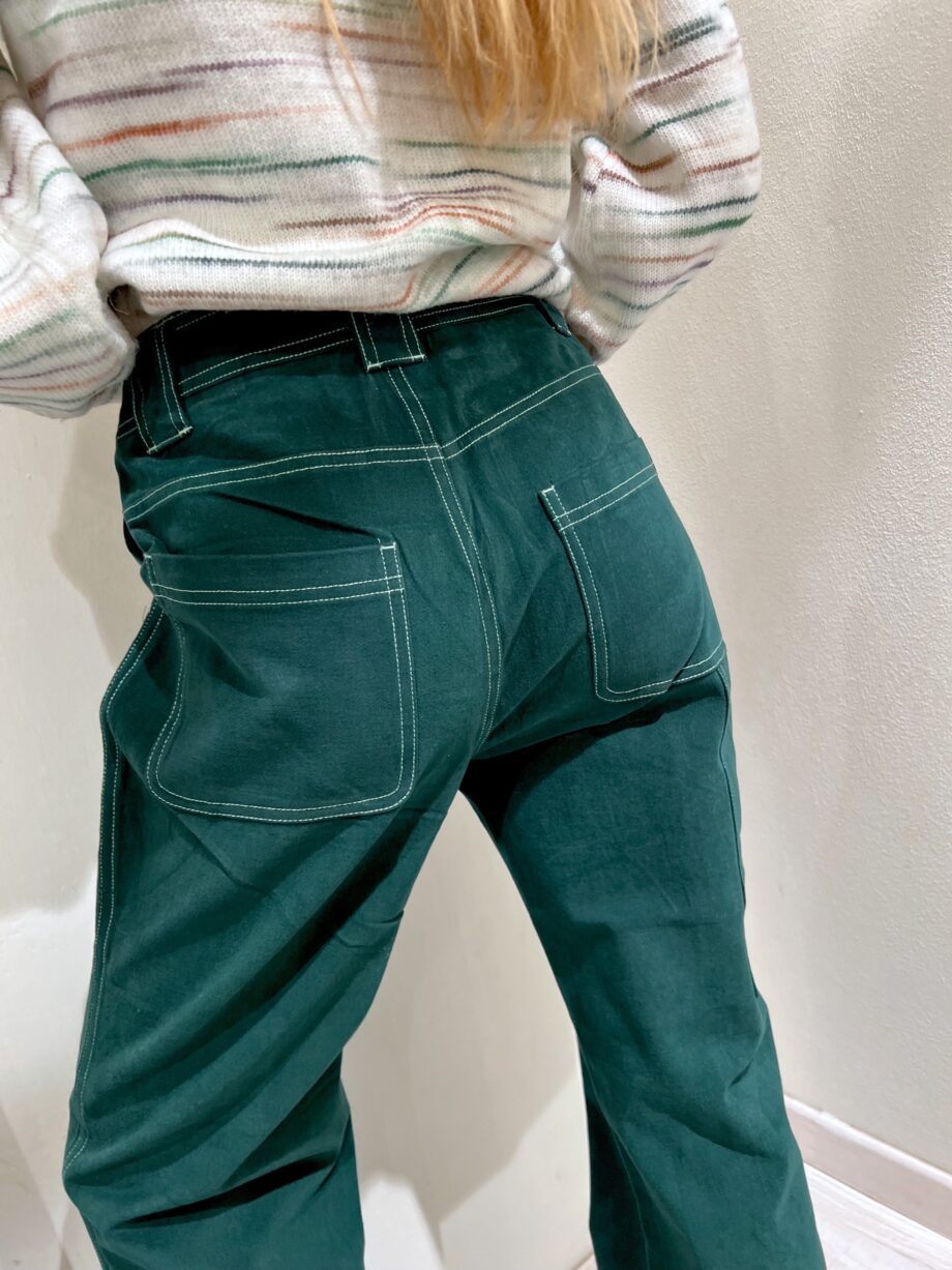 Shop Online Pantalone palazzo verde con cuciture Suncoo