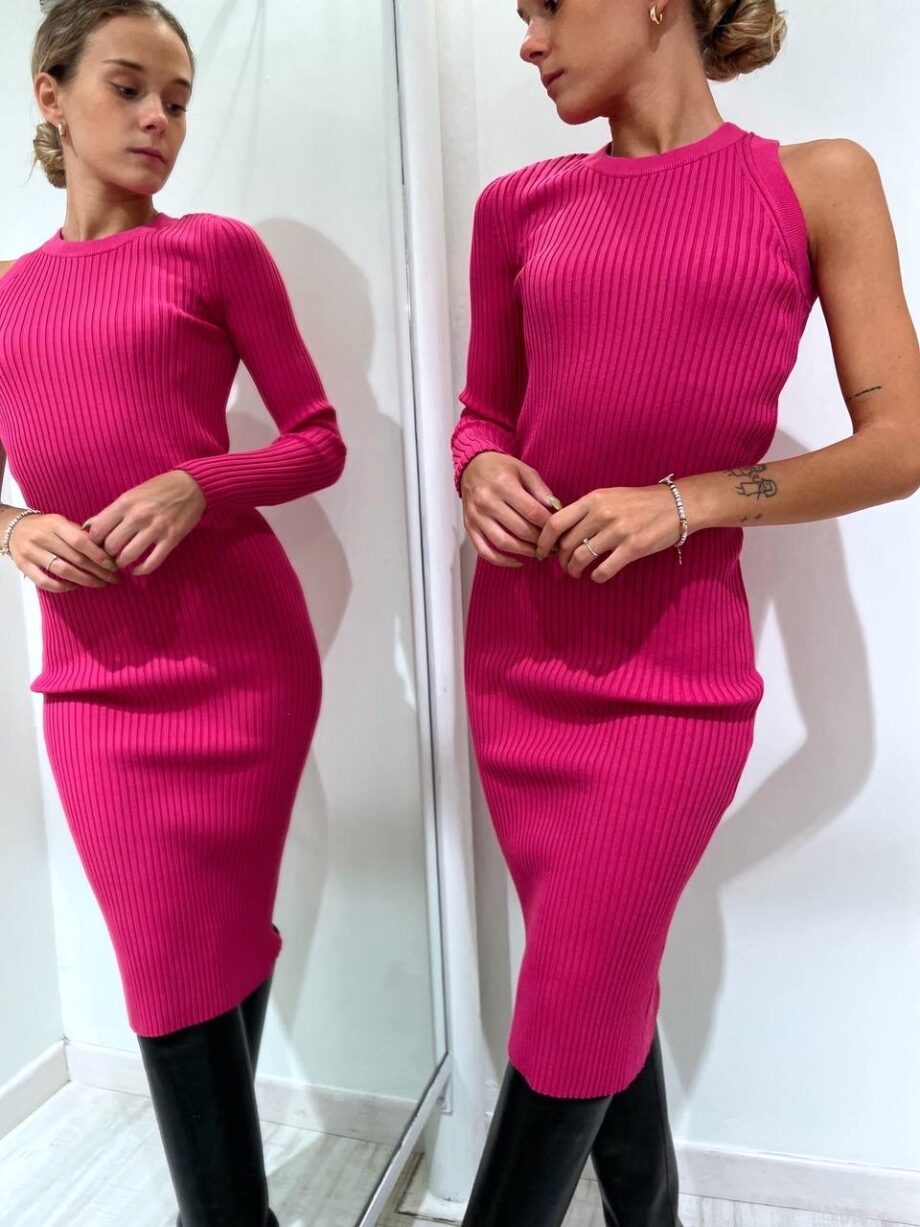 Shop Online Vestito in maglia monospalla fucsia Vicolo