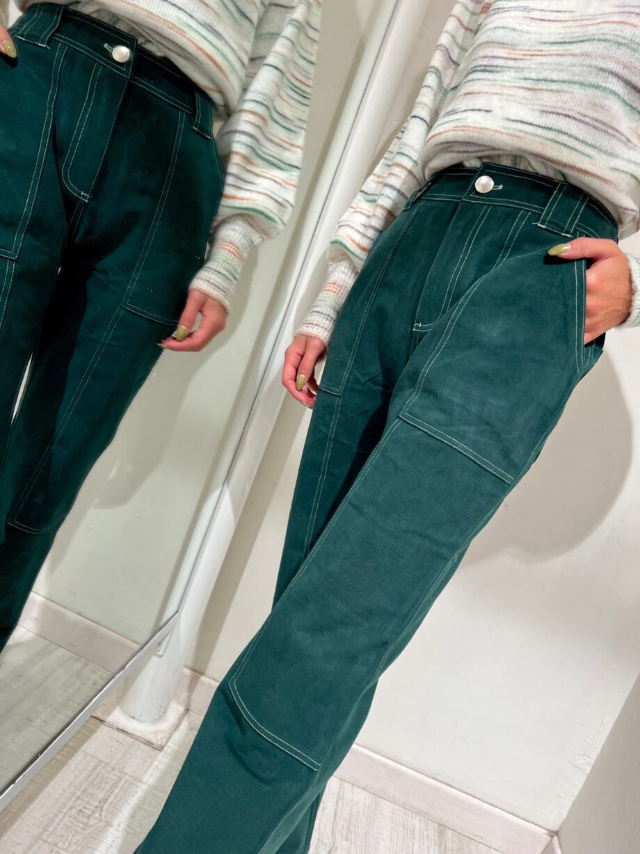 Shop Online Pantalone palazzo verde con cuciture Suncoo