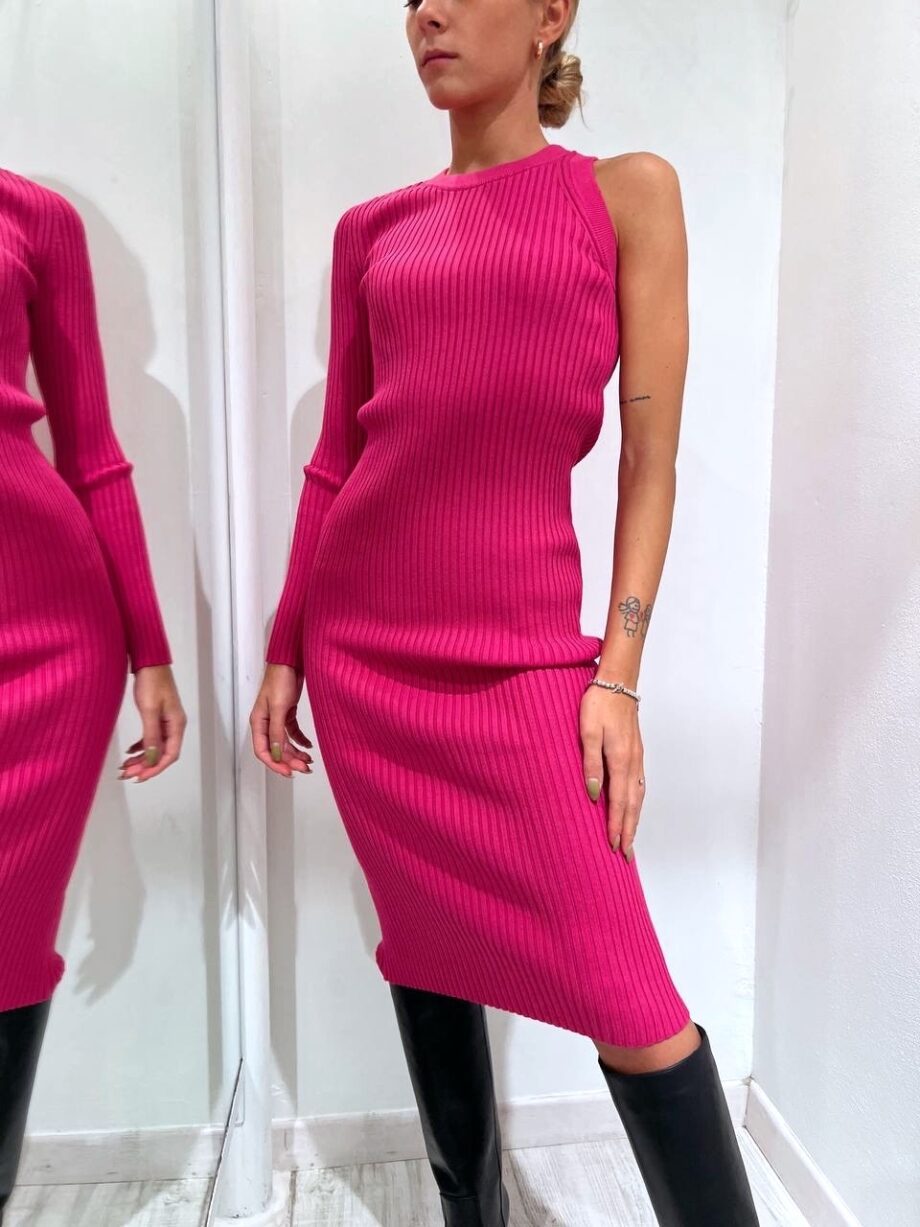 Shop Online Vestito in maglia monospalla fucsia Vicolo