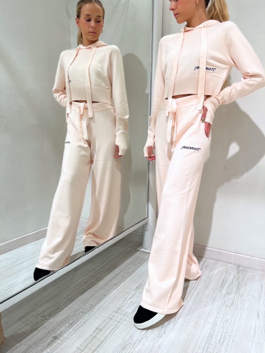 Shop Online Pantalone palazzo in maglia rosa Hinnominate