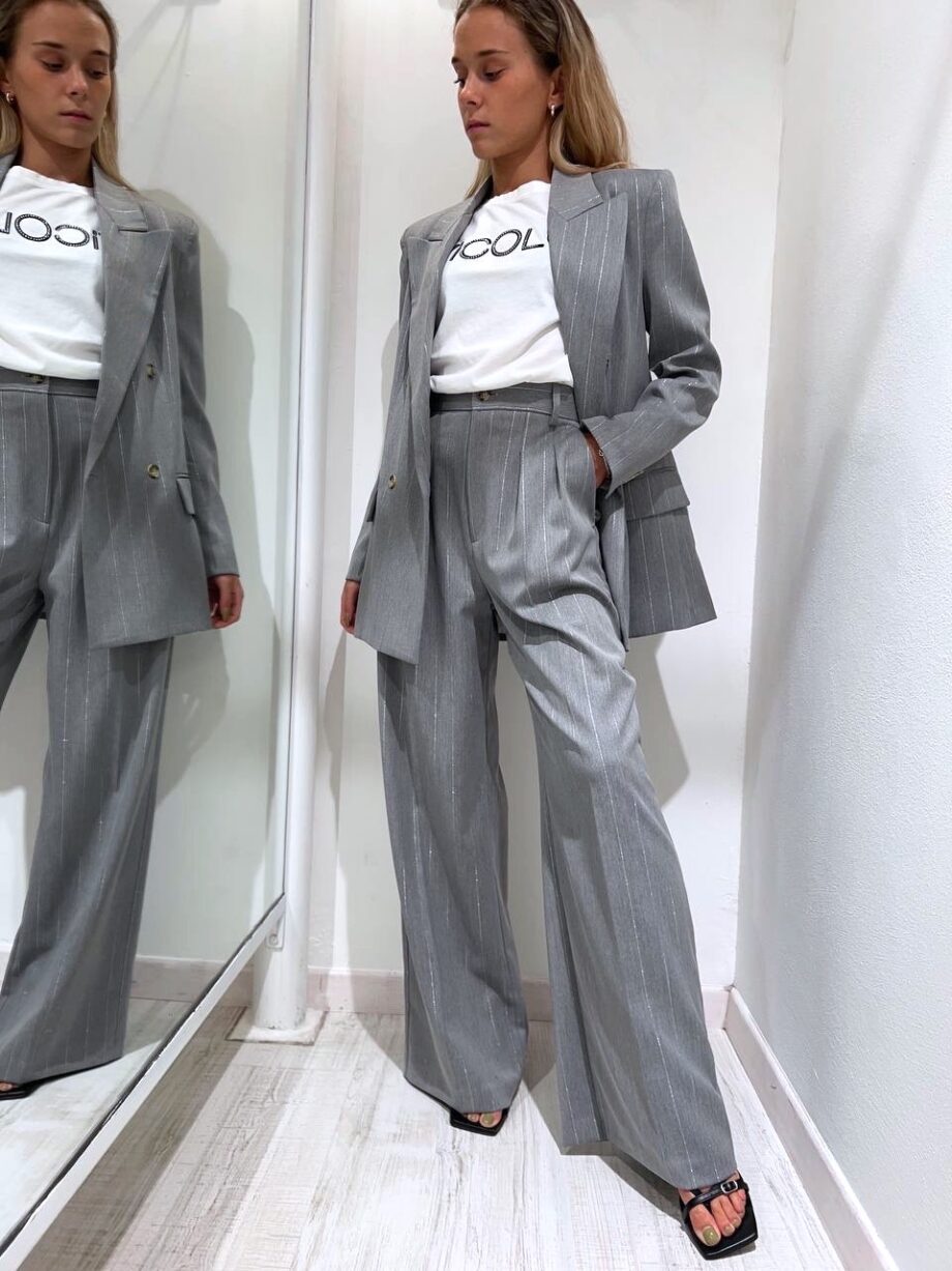 Shop Online Pantalone palazzo gessato grigio con lurex Vicolo