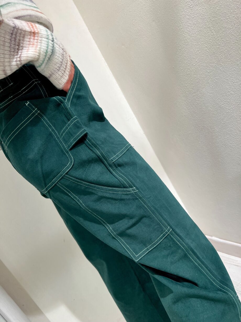 Shop Online Pantalone palazzo verde con cuciture Suncoo