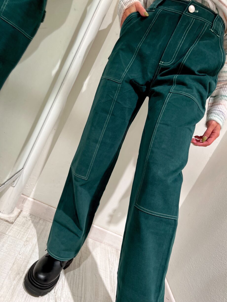 Shop Online Pantalone palazzo verde con cuciture Suncoo