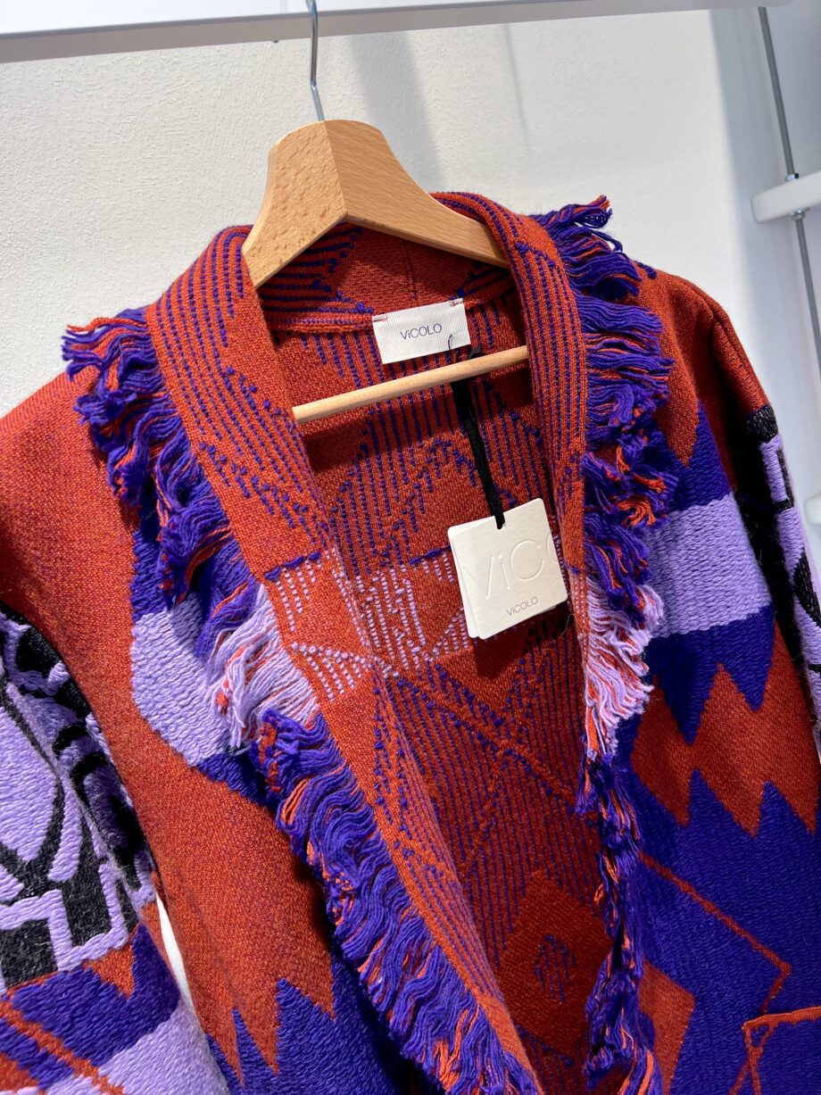 Shop Online Cardigan jacquard lungo viola e marrone Vicolo