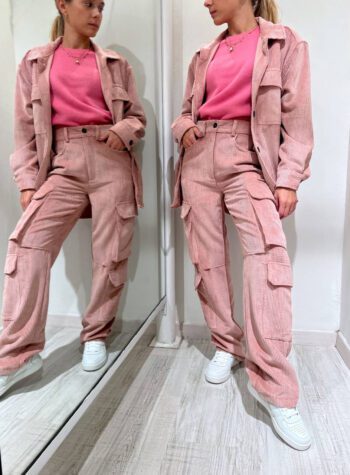 Shop Online Pantalone cargo rosa in velluto Vicolo