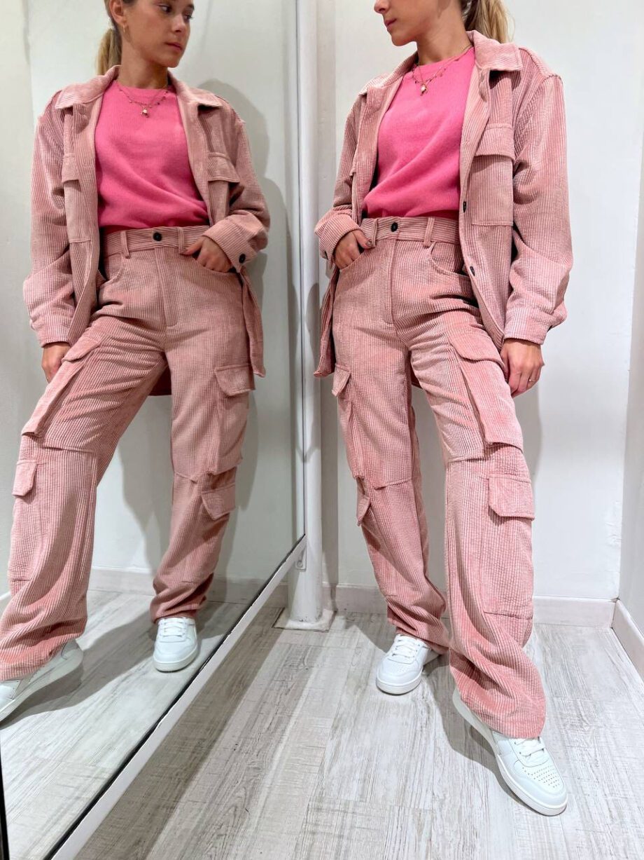 Shop Online Pantalone cargo rosa in velluto Vicolo