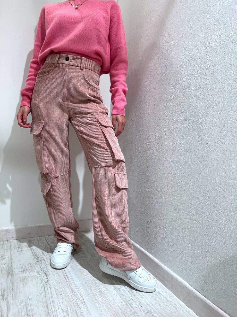 Shop Online Pantalone cargo rosa in velluto Vicolo