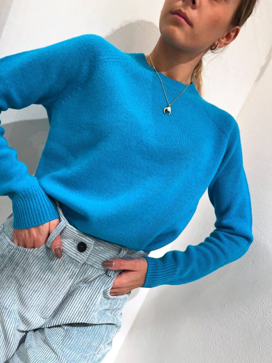 Shop Online Maglioncino girocollo azzurro in cashmere Vicolo