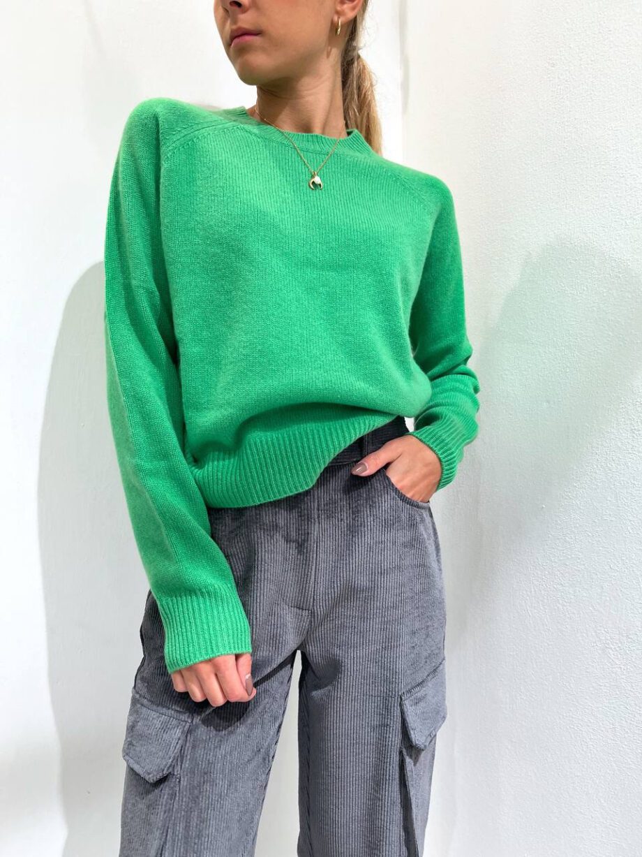 Shop Online Maglioncino girocollo verde in cashmere Vicolo