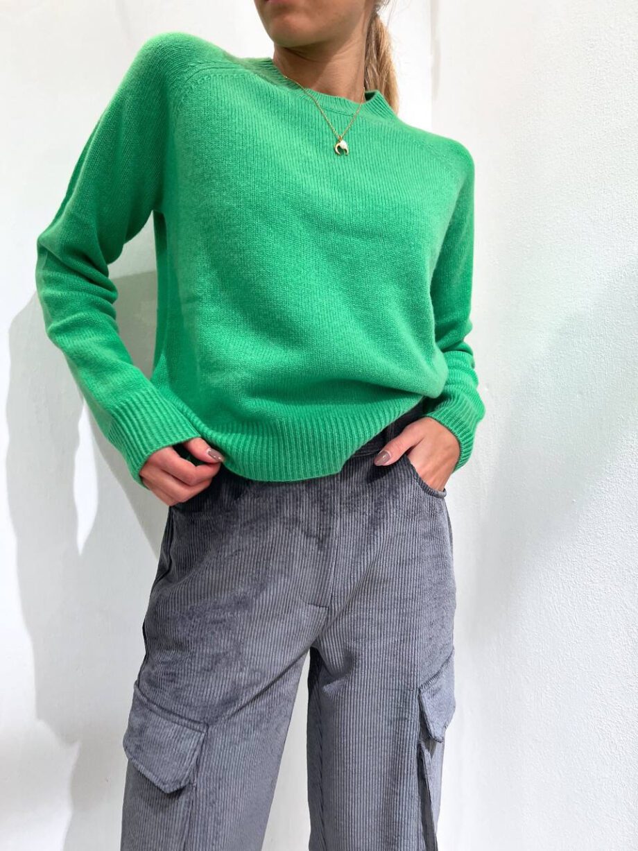 Shop Online Maglioncino girocollo verde in cashmere Vicolo