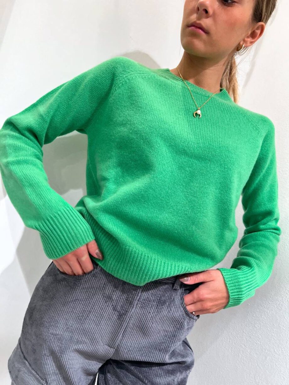 Shop Online Maglioncino girocollo verde in cashmere Vicolo