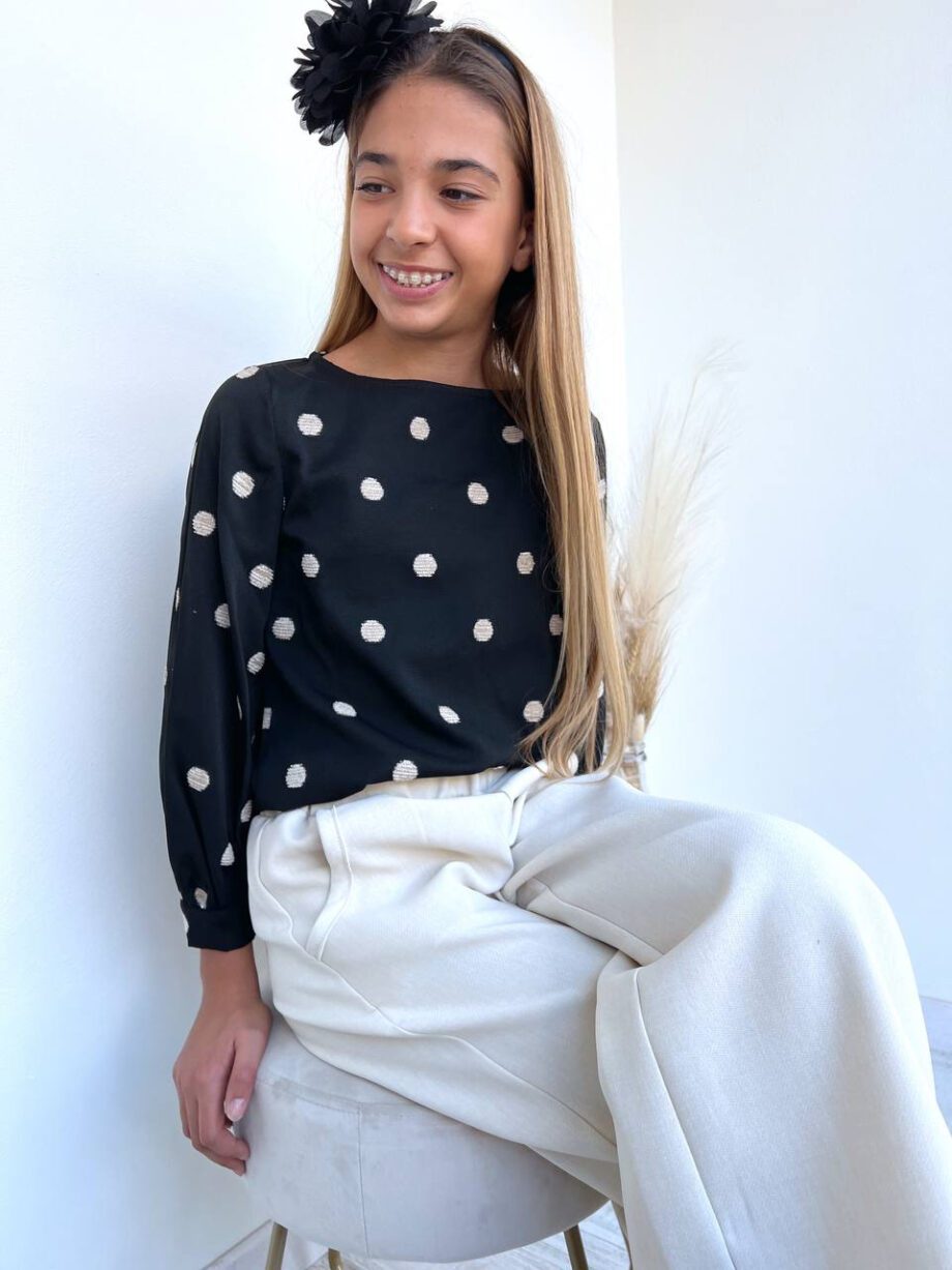 Shop Online Blusa nera con pois beige Souvenir Kids