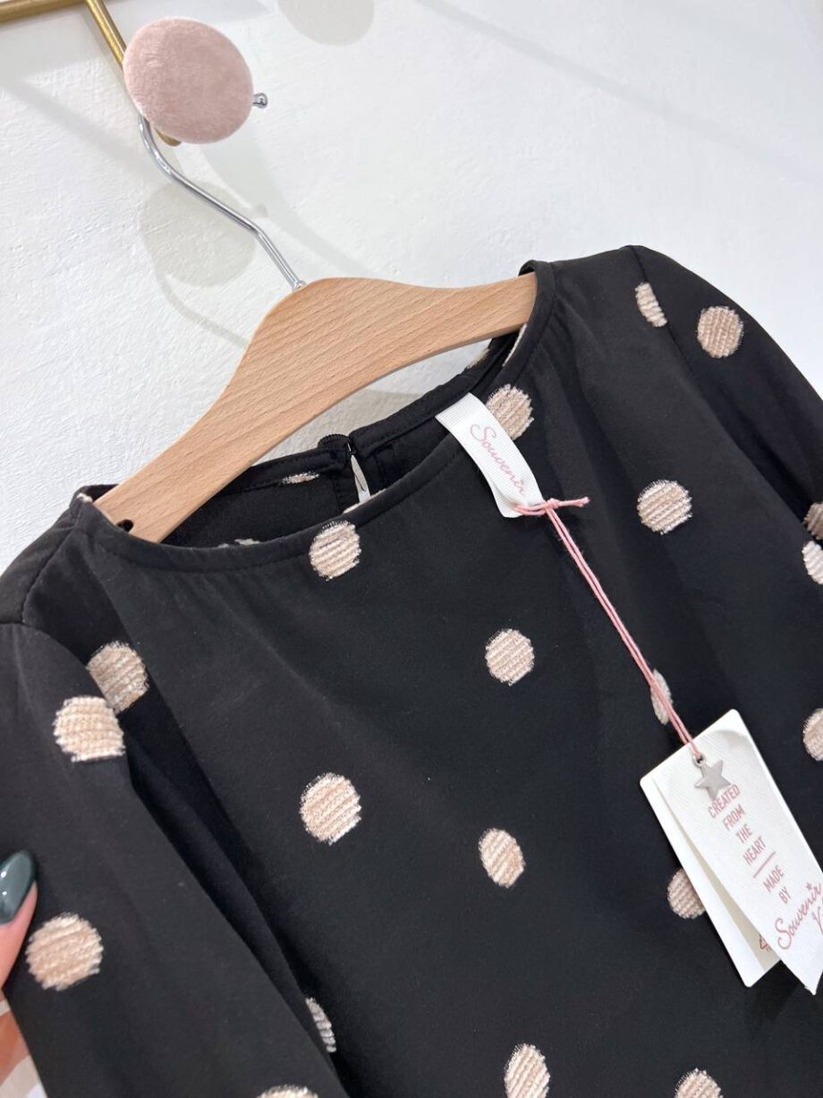 Shop Online Blusa nera con pois beige Souvenir Kids