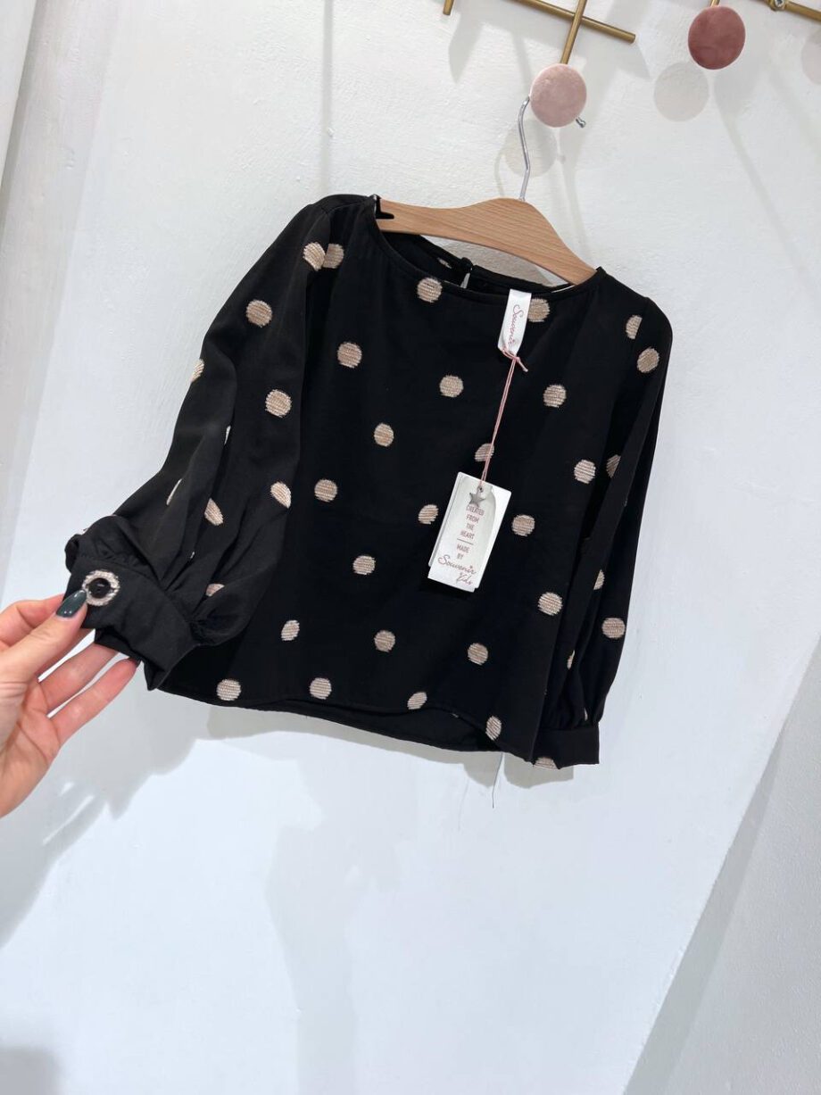 Shop Online Blusa nera con pois beige Souvenir Kids