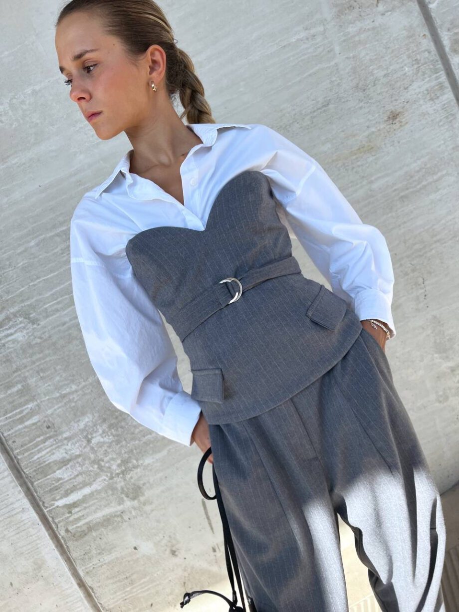 Shop Online Top corsetto grigio gessato Have One