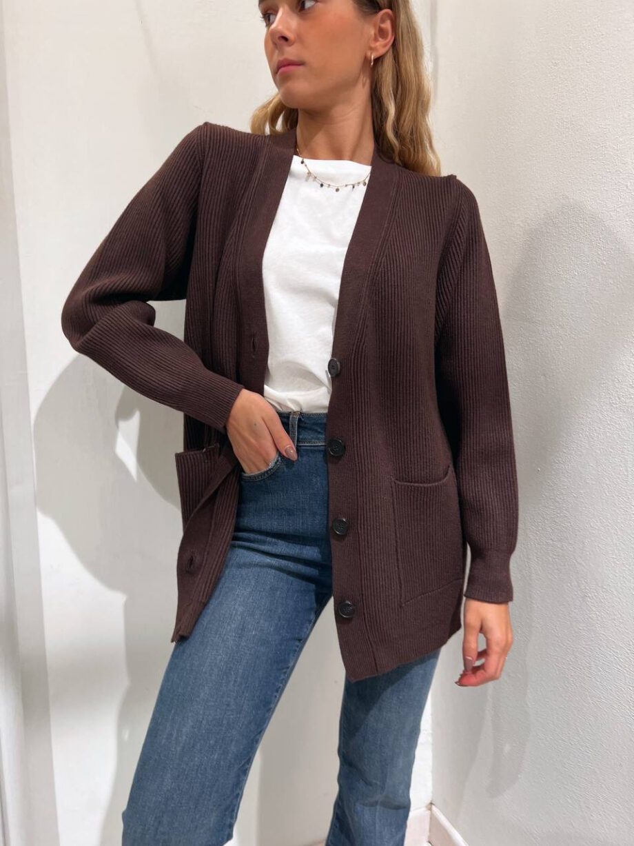 Shop Online Cardigan in maglia cioccolato a coste Vicolo