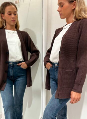 Shop Online Cardigan in maglia cioccolato a coste Vicolo