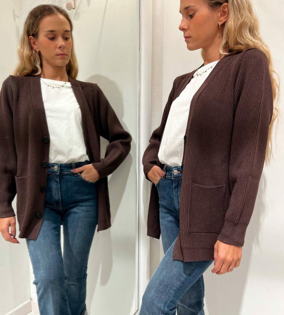 Shop Online Cardigan in maglia cioccolato a coste Vicolo