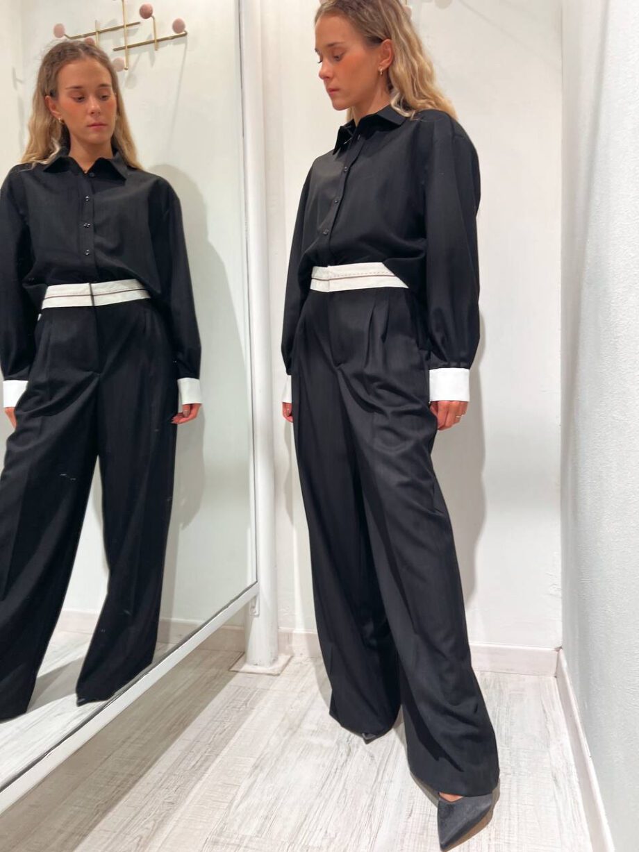 Shop Online Pantalone palazzo nero con risvolto vita Vicolo