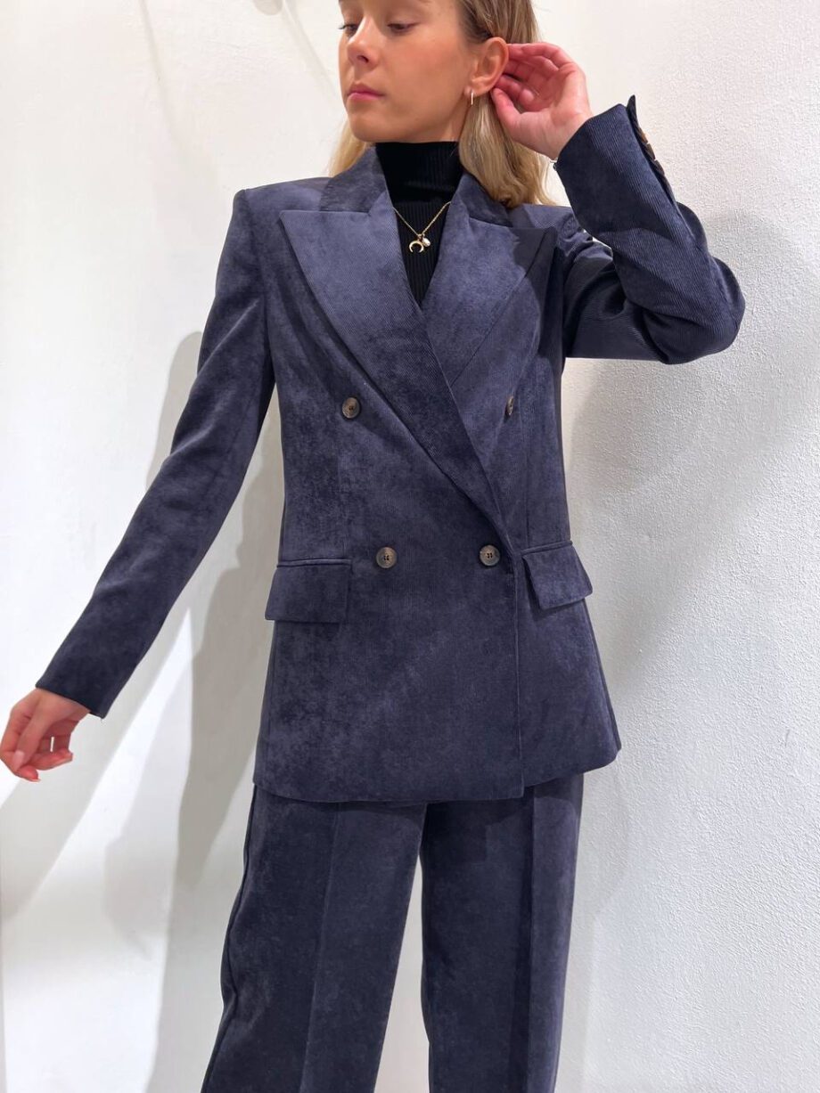 Shop Online Blazer doppiopetto blu in velluto millerighe Vicolo