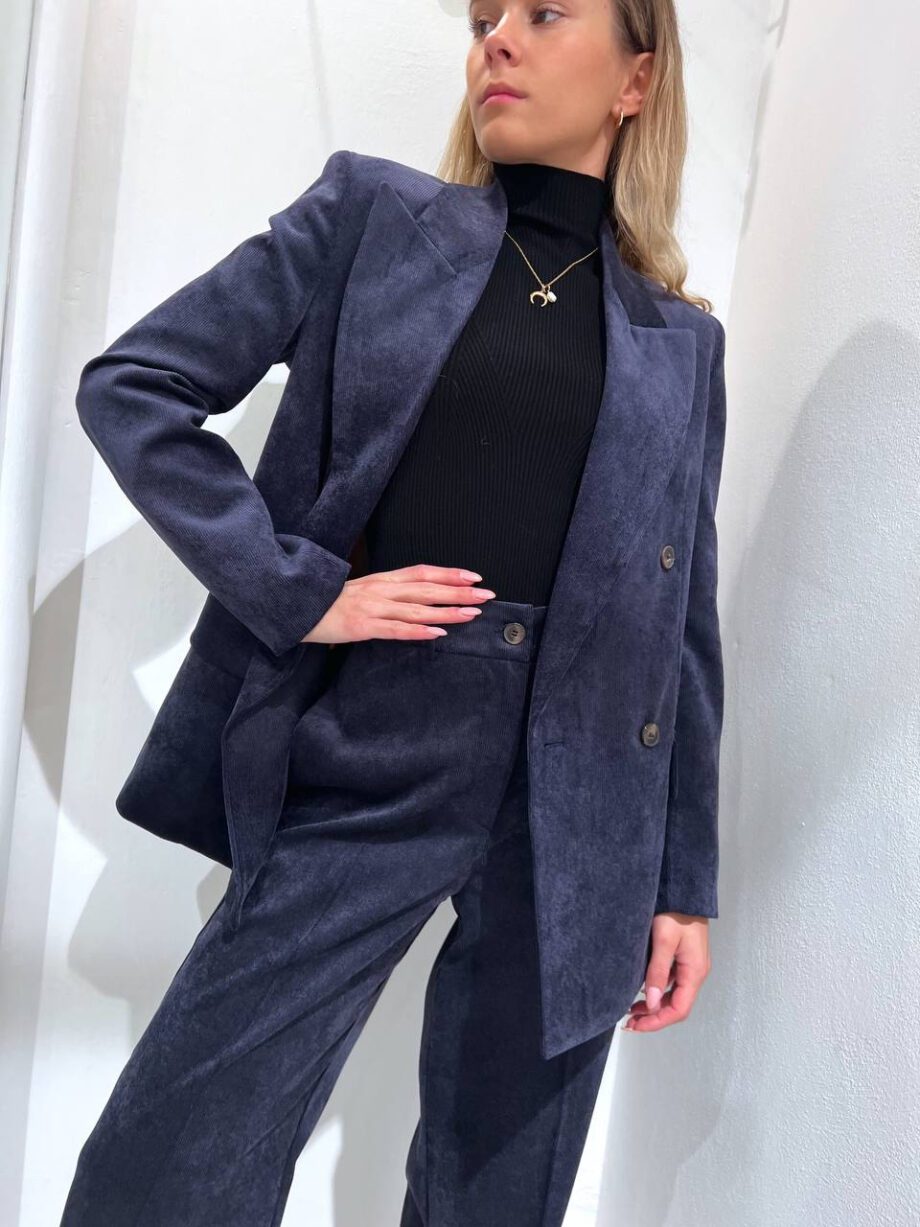 Shop Online Blazer doppiopetto blu in velluto millerighe Vicolo