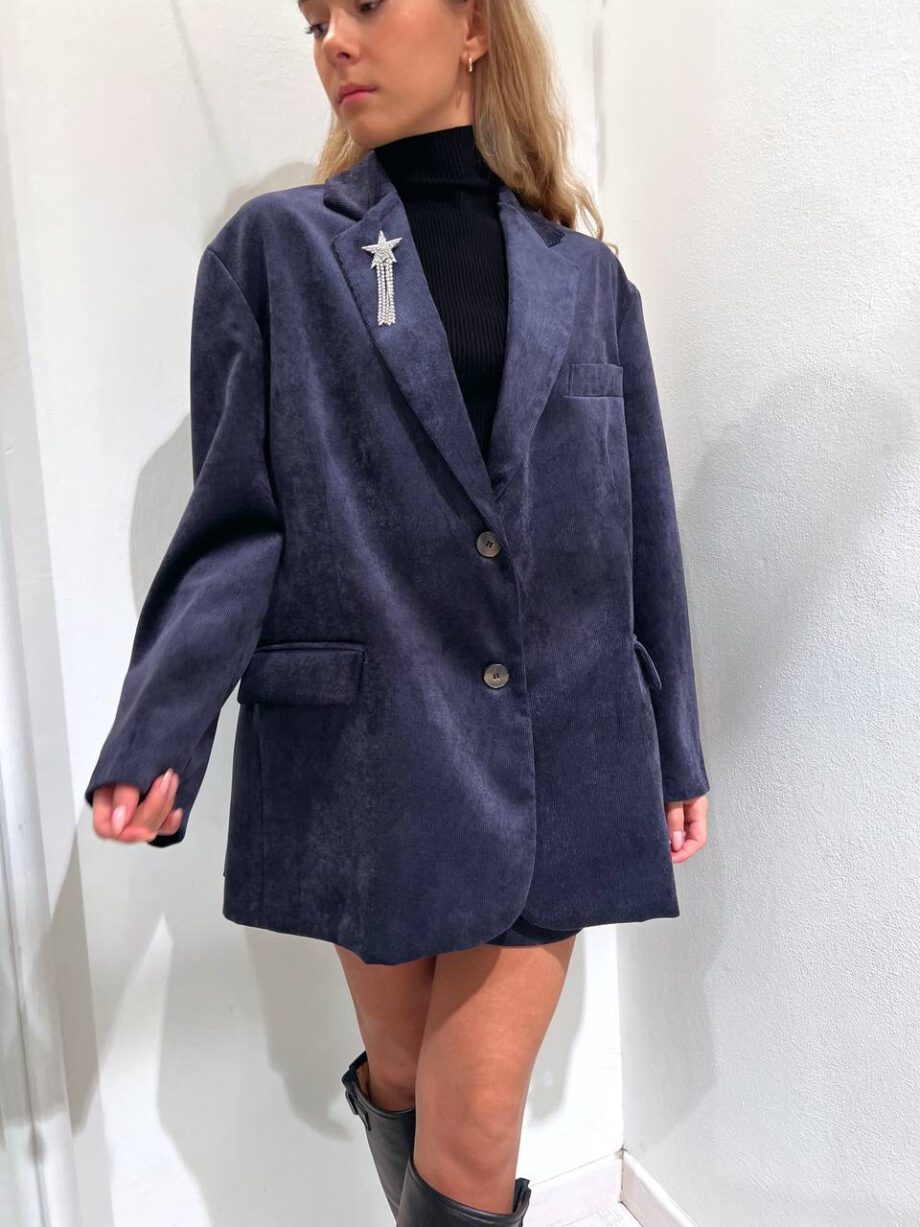 Shop Online Blazer over in velluto millerighe blu Vicolo