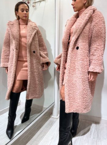 Shop Online Cappotto teddy lungo rosa cipria Vicolo