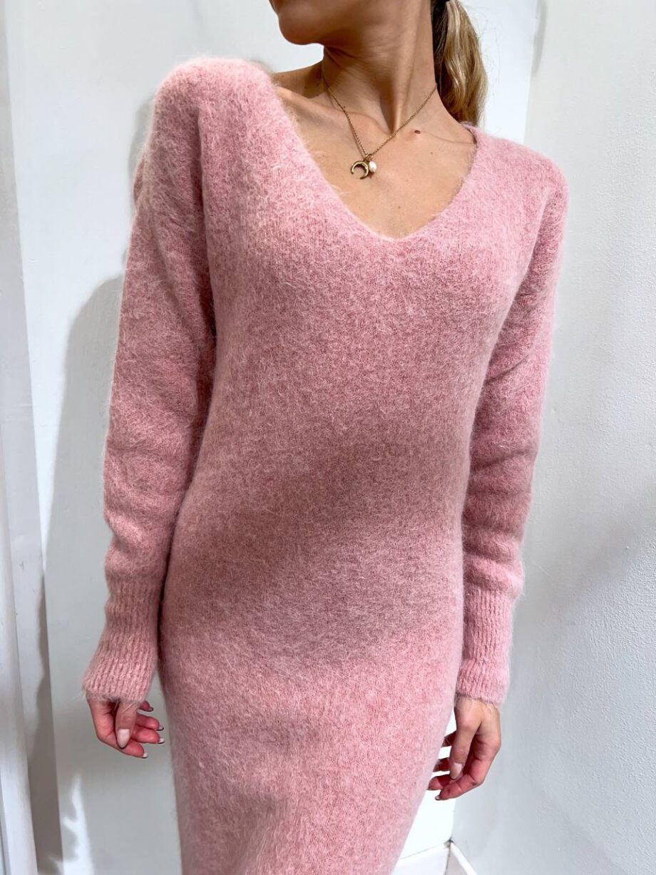 Shop Online Vestito lungo in maglia con spacco rosa Vicolo