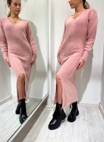 Shop Online Vestito lungo in maglia con spacco rosa Vicolo