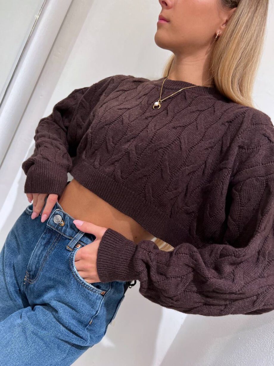 Shop Online Maglioncino crop moro trecce Vicolo