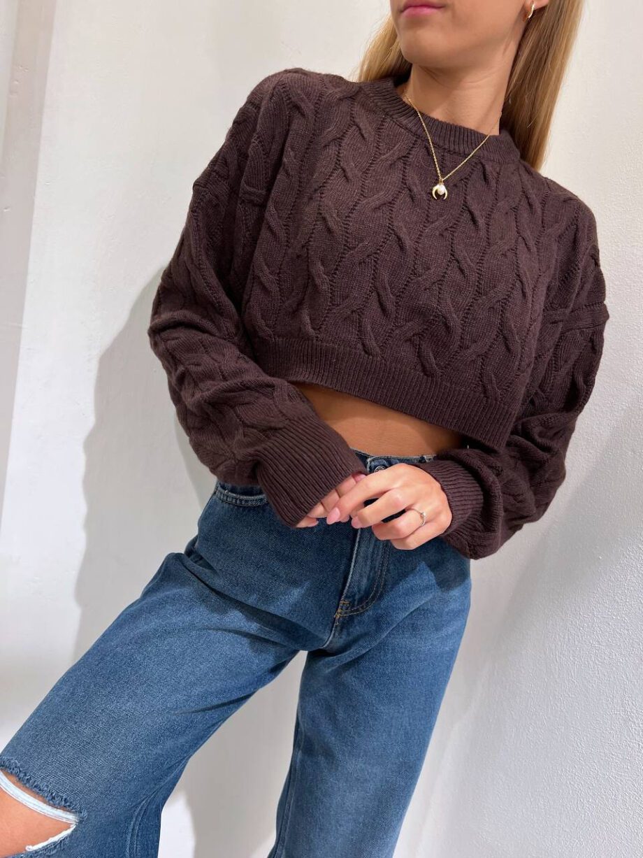 Shop Online Maglioncino crop moro trecce Vicolo