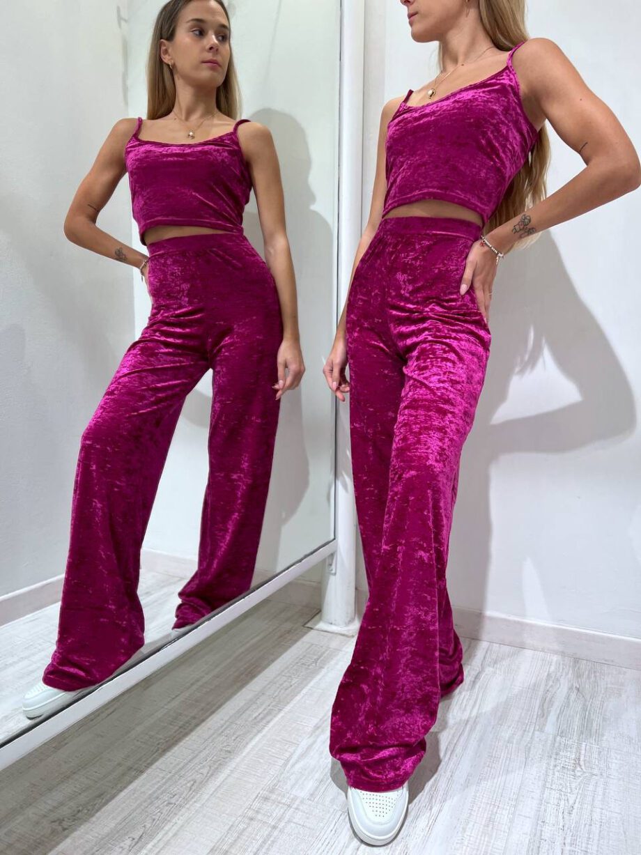 Shop Online Pantalone tuta palazzo in velluto magenta Matinée