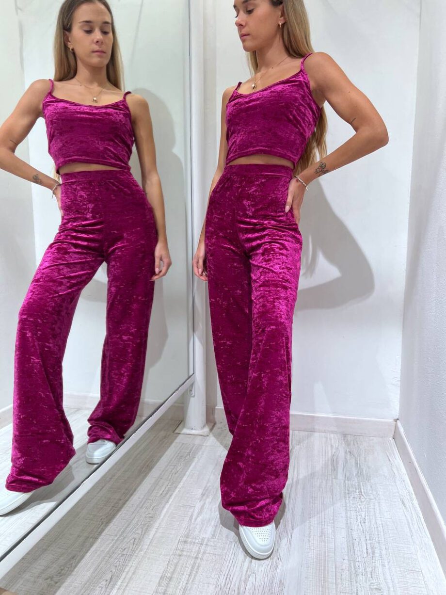 Shop Online Pantalone tuta palazzo in velluto magenta Matinée