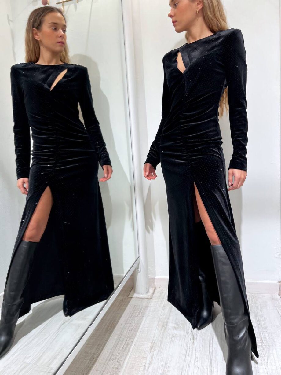 Shop Online Vestito lungo nero con glitter in ciniglia Vicolo