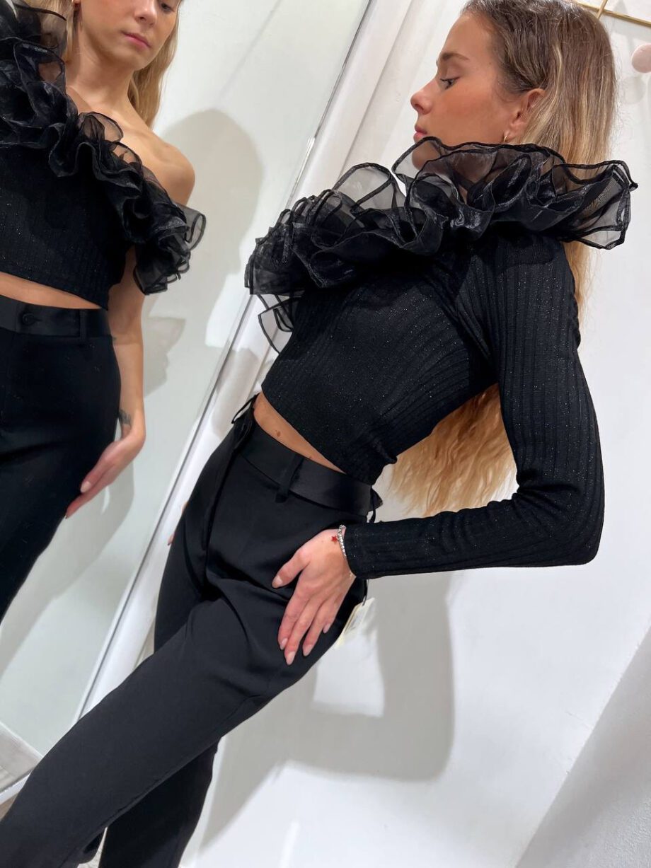 Shop Online Top monospalla nero rouches tulle Vicolo