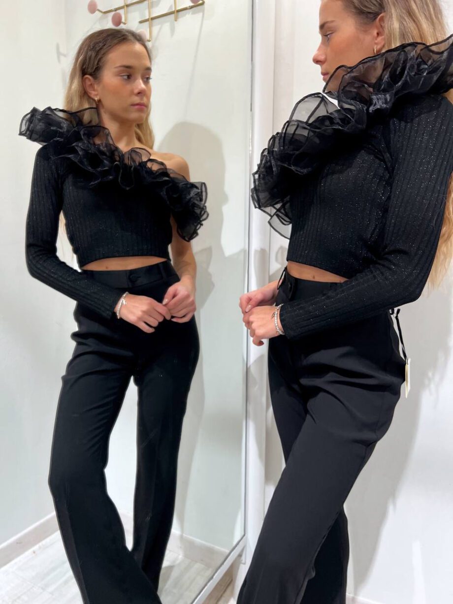 Shop Online Top monospalla nero rouches tulle Vicolo